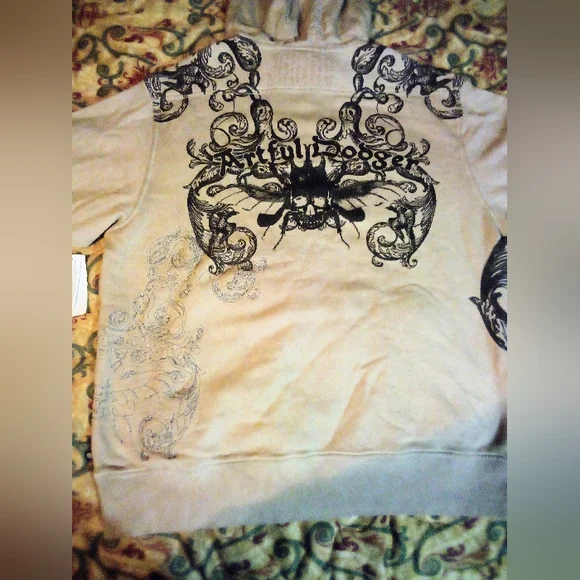 Artful Dodger Ancient Rustic Gothic Graphic Design Spray Hoodie Men's XL Wheat - Picture 11 of 16